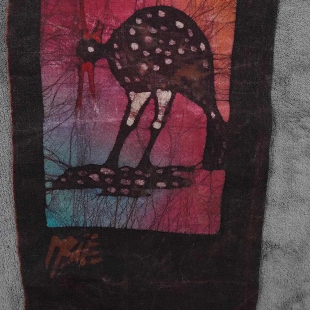 Unbranded Batik Wall Hanging Unisex OS Multicolor Guinea Fowl Art Boho VTG